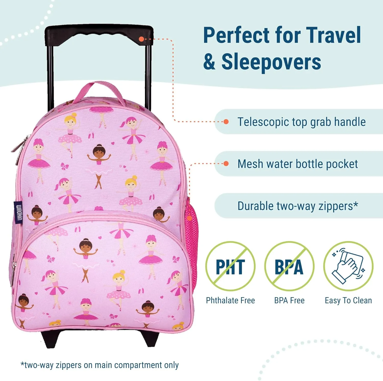 Wildkin Kids Rolling Luggage – Carry-On Size for School & Overnight Travel