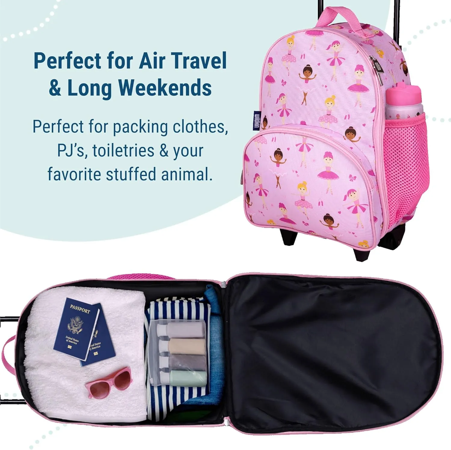 Wildkin Kids Rolling Luggage – Carry-On Size for School & Overnight Travel