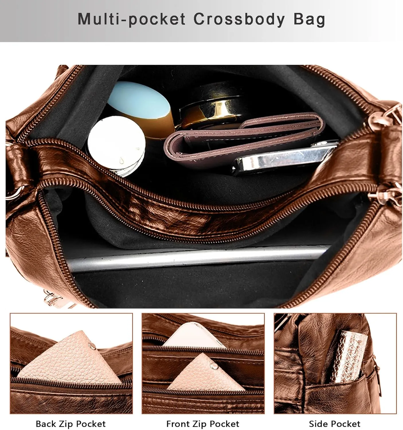 WITERY Crossboby Bag for Women - Soft PU Leather Multi-Pocket Shoulder Bag Handbag with Adjustable Strap