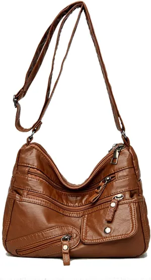 WITERY Crossboby Bag for Women - Soft PU Leather Multi-Pocket Shoulder Bag Handbag with Adjustable Strap