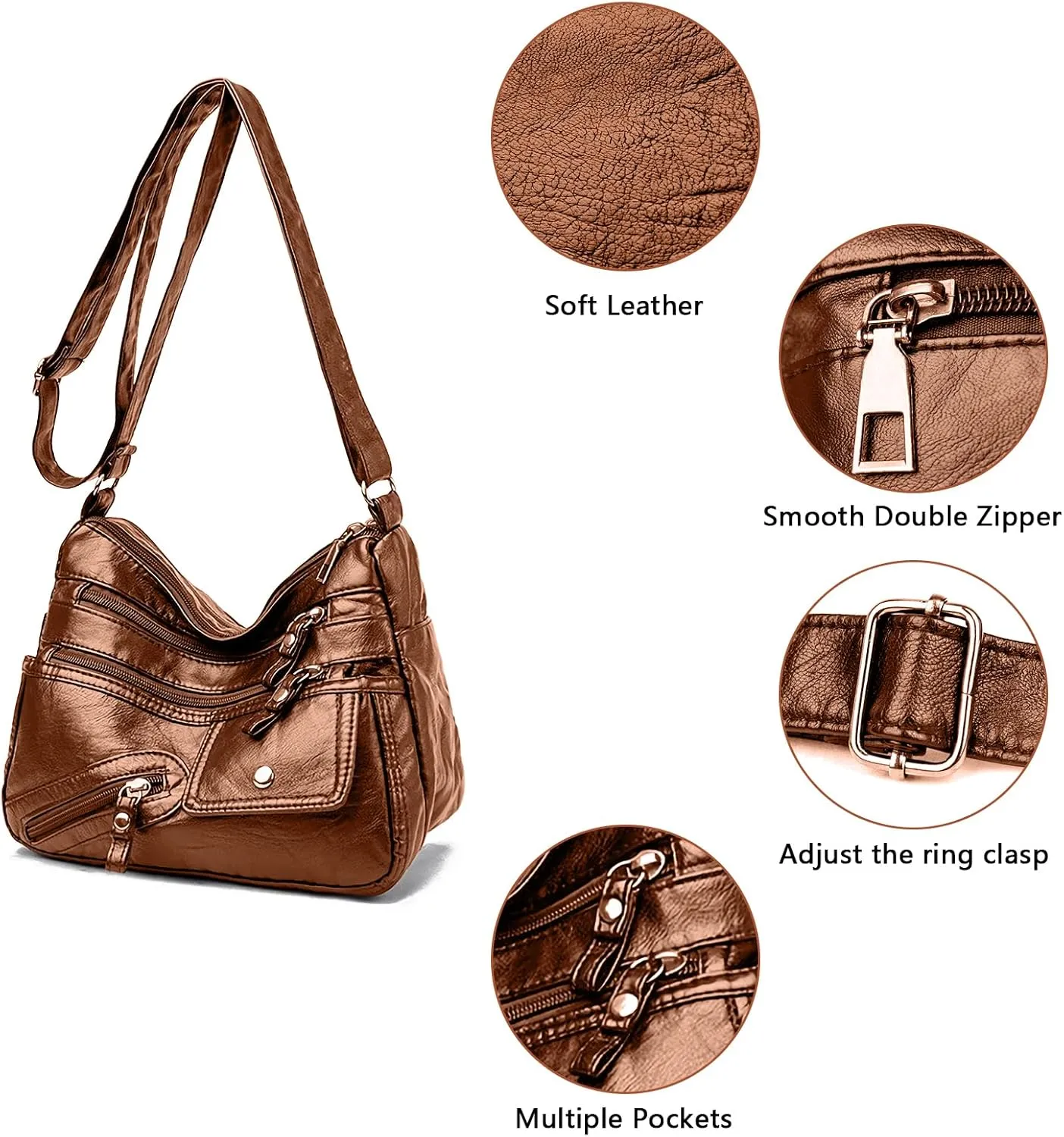 WITERY Crossboby Bag for Women - Soft PU Leather Multi-Pocket Shoulder Bag Handbag with Adjustable Strap