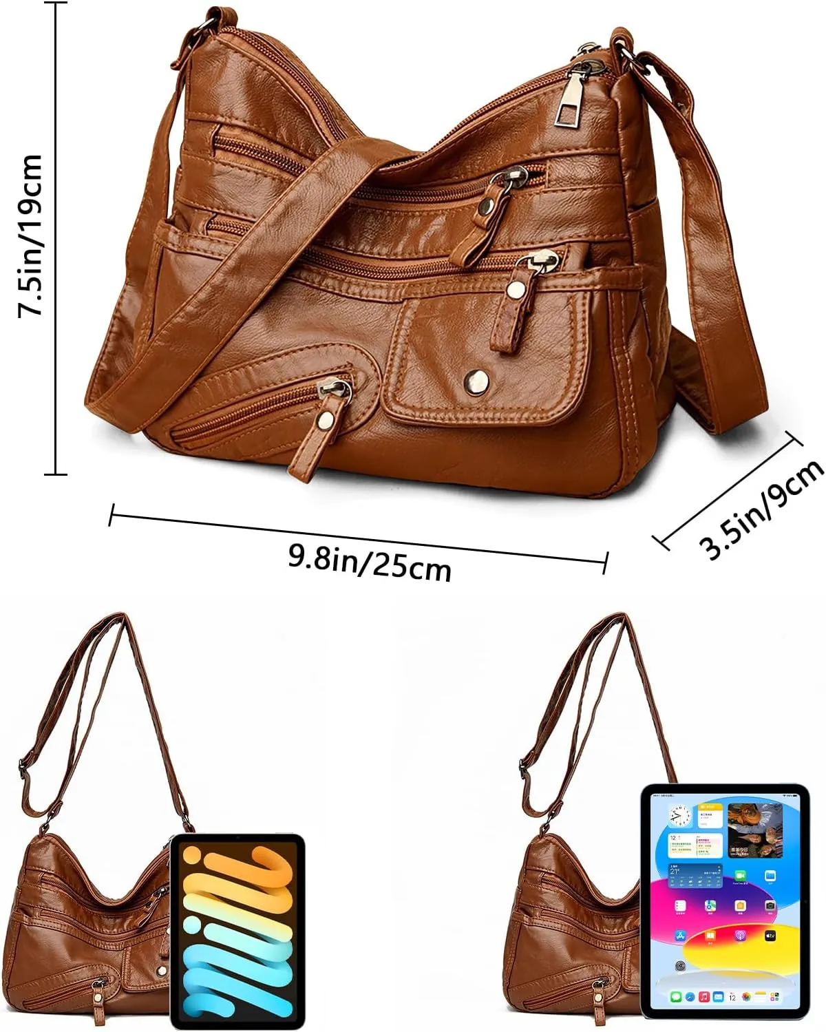 WITERY Crossboby Bag for Women - Soft PU Leather Multi-Pocket Shoulder Bag Handbag with Adjustable Strap