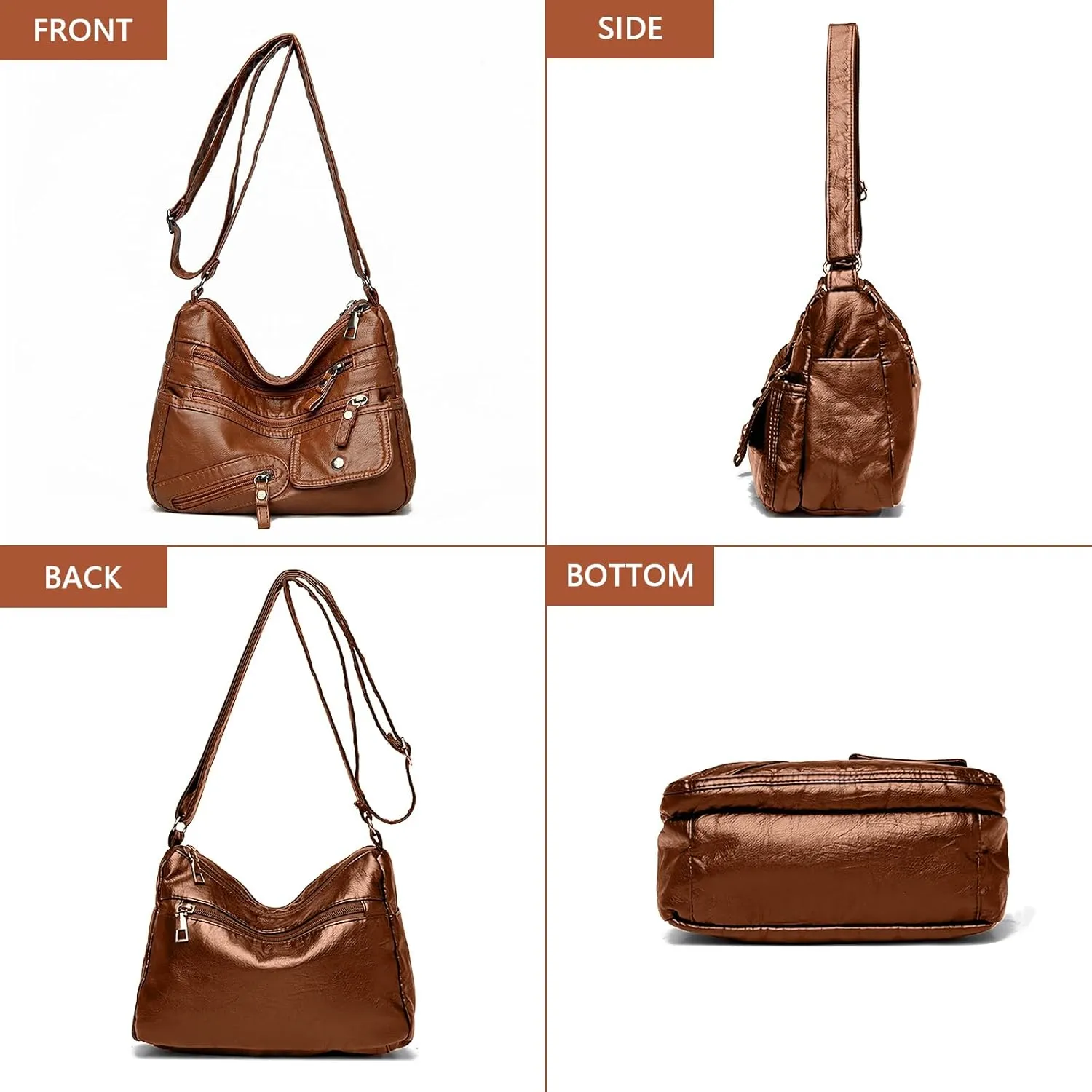 WITERY Crossboby Bag for Women - Soft PU Leather Multi-Pocket Shoulder Bag Handbag with Adjustable Strap