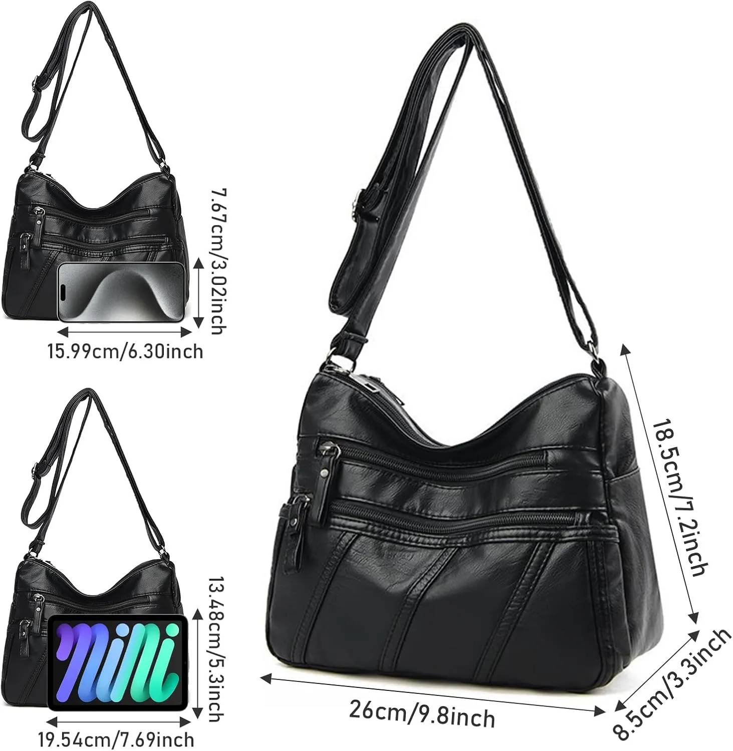 WITERY Crossboby Bag for Women - Soft PU Leather Multi-Pocket Shoulder Handbags Pocketbooks Medium Sized Bag Small Purses