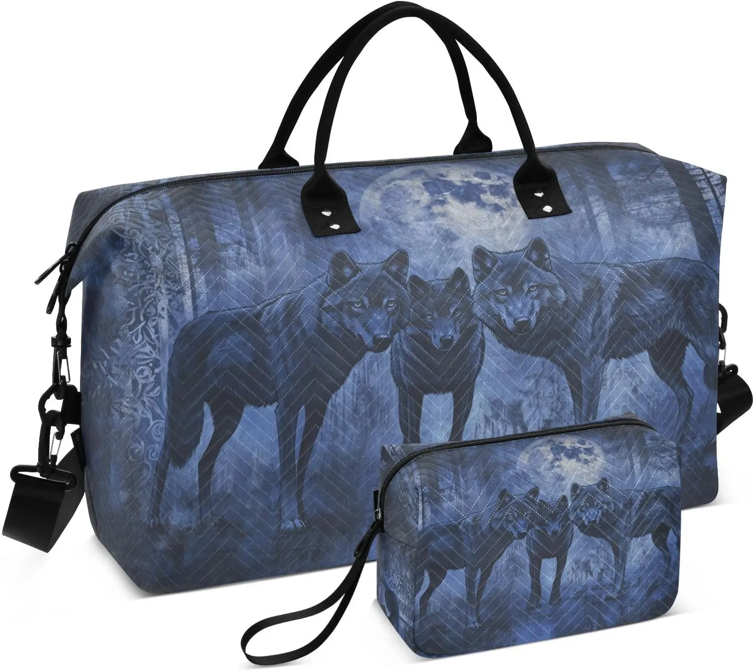 Wolfpack Moonnight Mysterious Travel Duffel Bag with Toiletry Bag Weekender Bag for Carry on Sports Gym Bag for Weekend Travel Sports