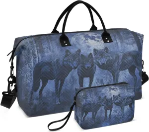 Wolfpack Moonnight Mysterious Travel Duffel Bag with Toiletry Bag Weekender Bag for Carry on Sports Gym Bag for Weekend Travel Sports