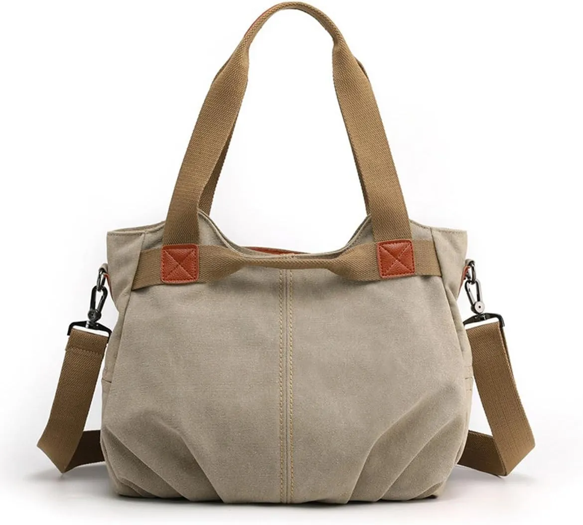 Women Canvas Tote Handbags Casual Shoulder Work Bag Crossbody Top Handle Bag Cross-body Vintage Multi-pocket Purses