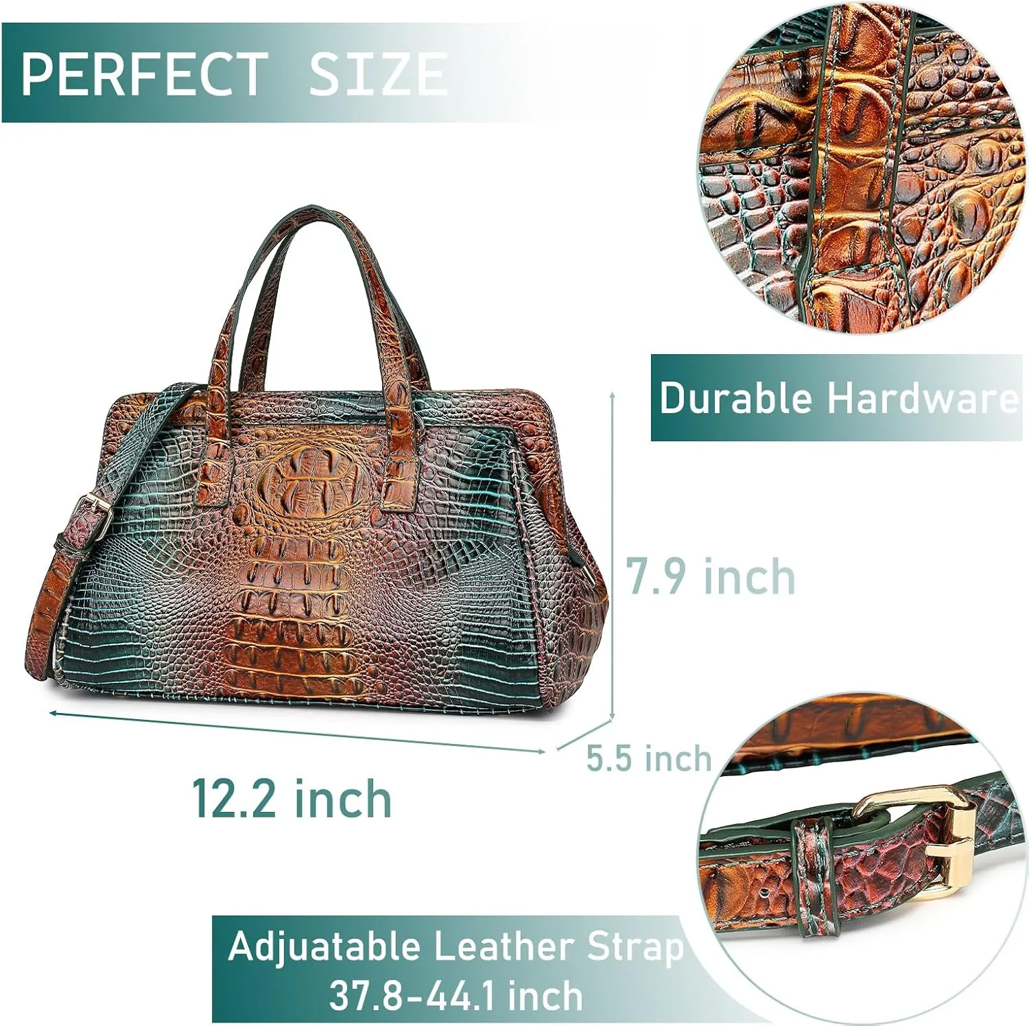 Women Fashion Crocodile Print Handbag Shoulder Satchel Top Handle Crossbody Bag