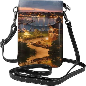 women leather Cell Phone Purse Night view of Newport Harbor, Rhode Island picture Soft, durable and waterproof PU leather Convenient for daily use and travel