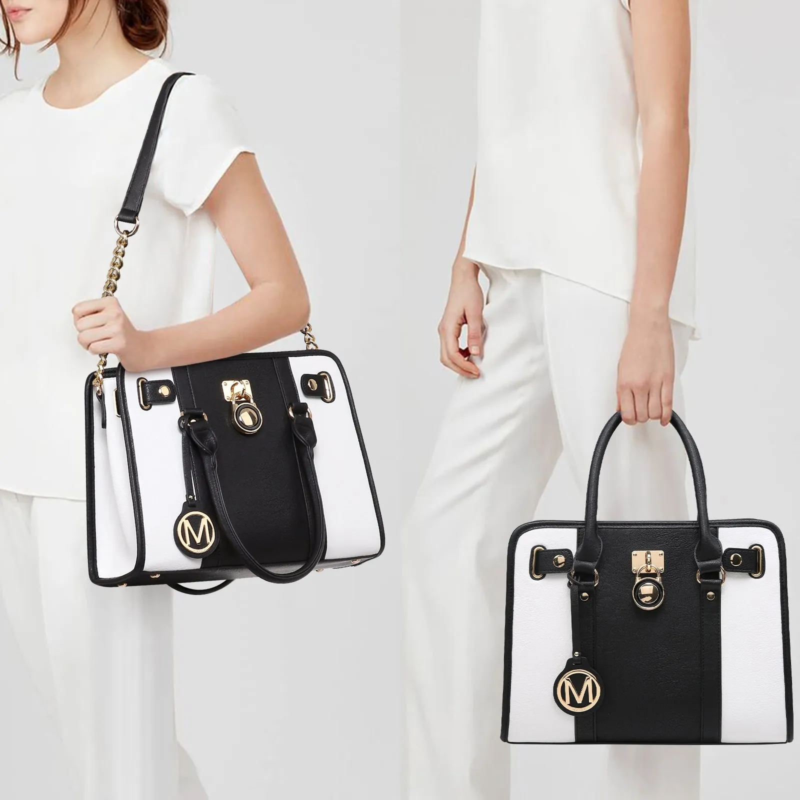 Women Satchel Handbags Purses Two tone Top Handle Tote Shoulder Bags