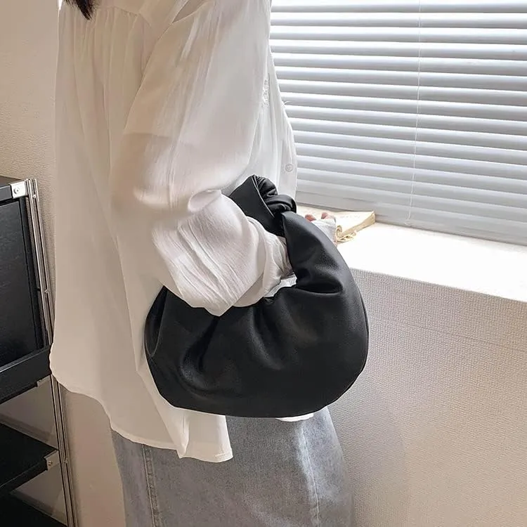 Women's Dumpling Bun Fold Knot Design Cloud Bag Handbag