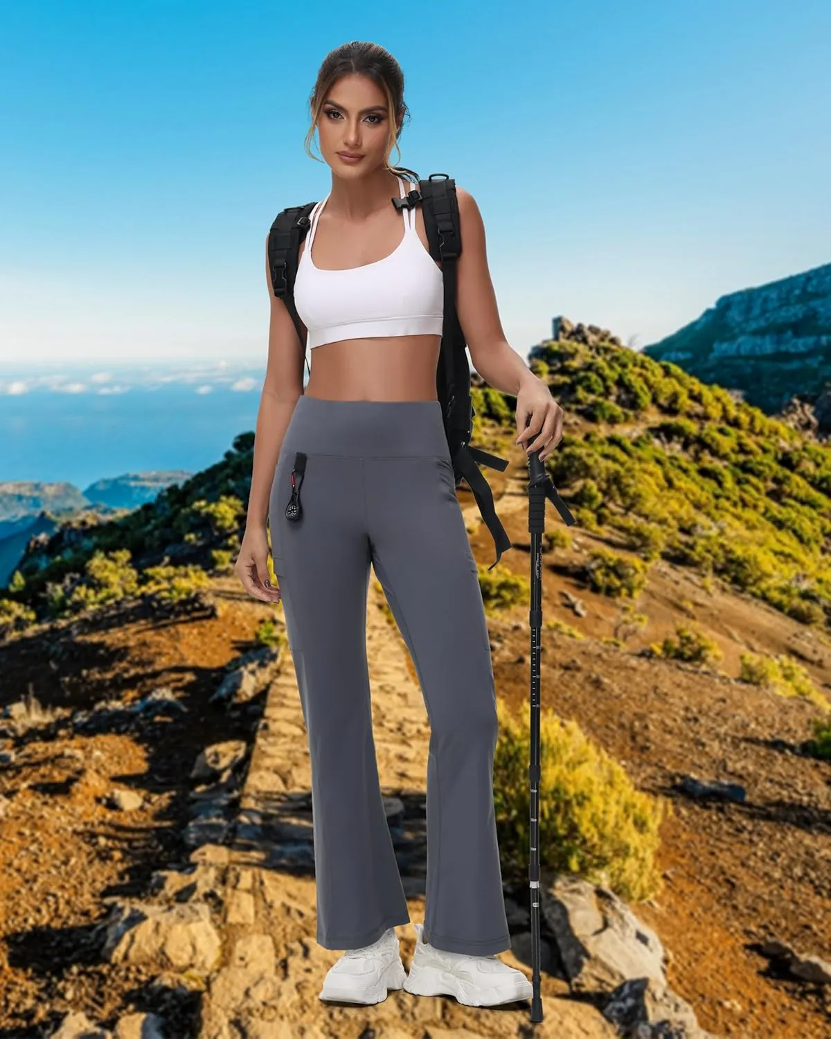 Women's Fleece Lined Flare Leggings Winter Warm Water Resistant Pants Outdoor Hiking Thermal Scrub Snow Travel Bootcut Pant