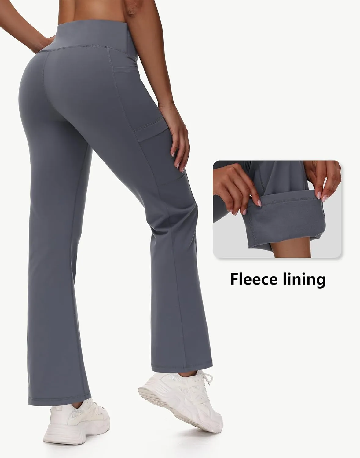 Women's Fleece Lined Flare Leggings Winter Warm Water Resistant Pants Outdoor Hiking Thermal Scrub Snow Travel Bootcut Pant