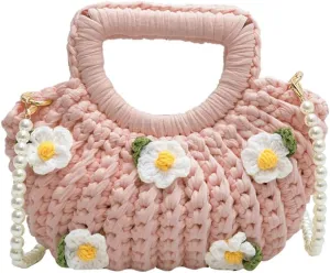 Women's Handmade Purses Tote Bag Cotton Thread Crochet Crossbody Shoulder Bag DIY Knit Woven Handbag Shell Clutch