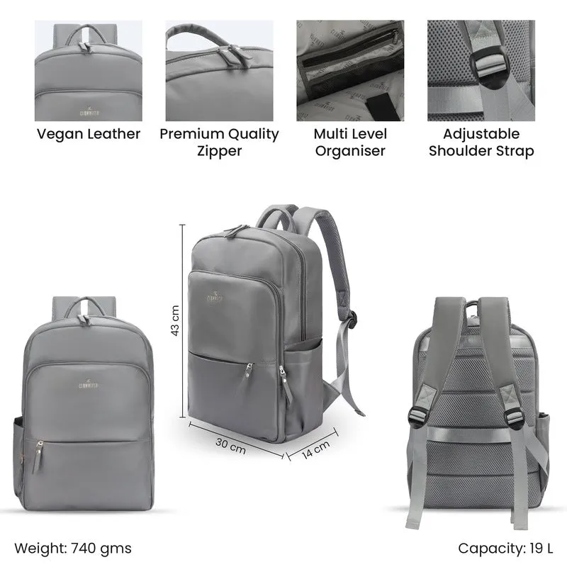 Women's Laptop Backpack - Stylish Vegan Leather | Fits 15.6 Inch Laptop | Elegance Collection | Grey