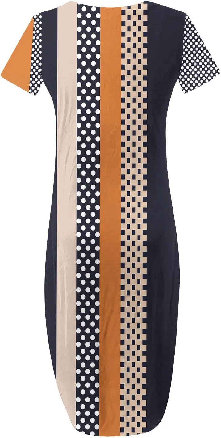 Womens Short Sleeve Trendy Maxi Dresses Boho Floral Print Dresses A Line Casual Comfortable Sundress