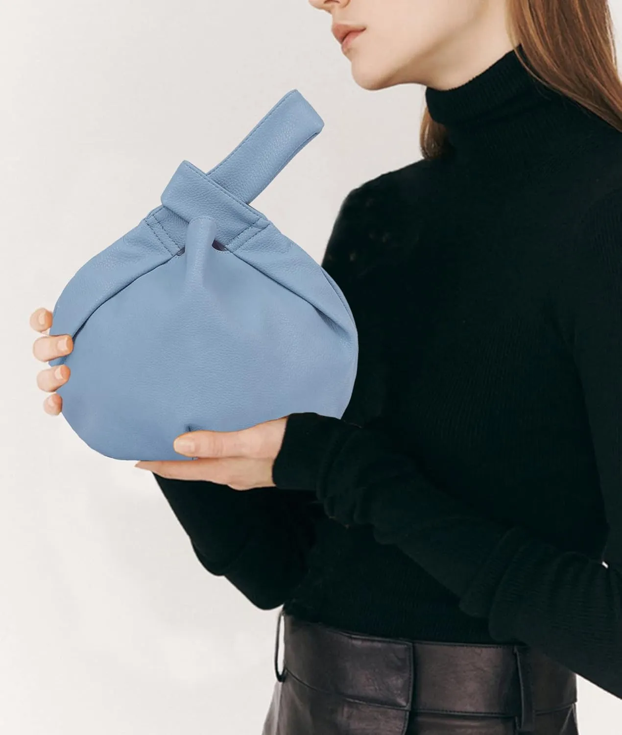 Women's Small Tote Bag for Women Soft Leather Top Handle Bag Wristlet Knot Pouch Purses and Handbags