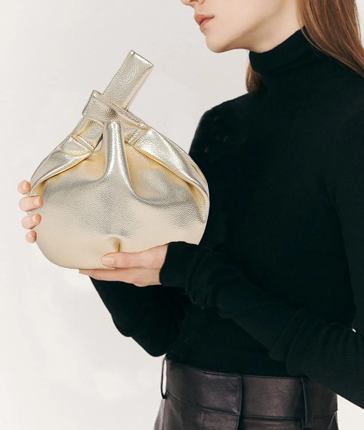 Women's Small Tote Bag for Women Soft Leather Top Handle Bag Wristlet Knot Pouch Purses and Handbags