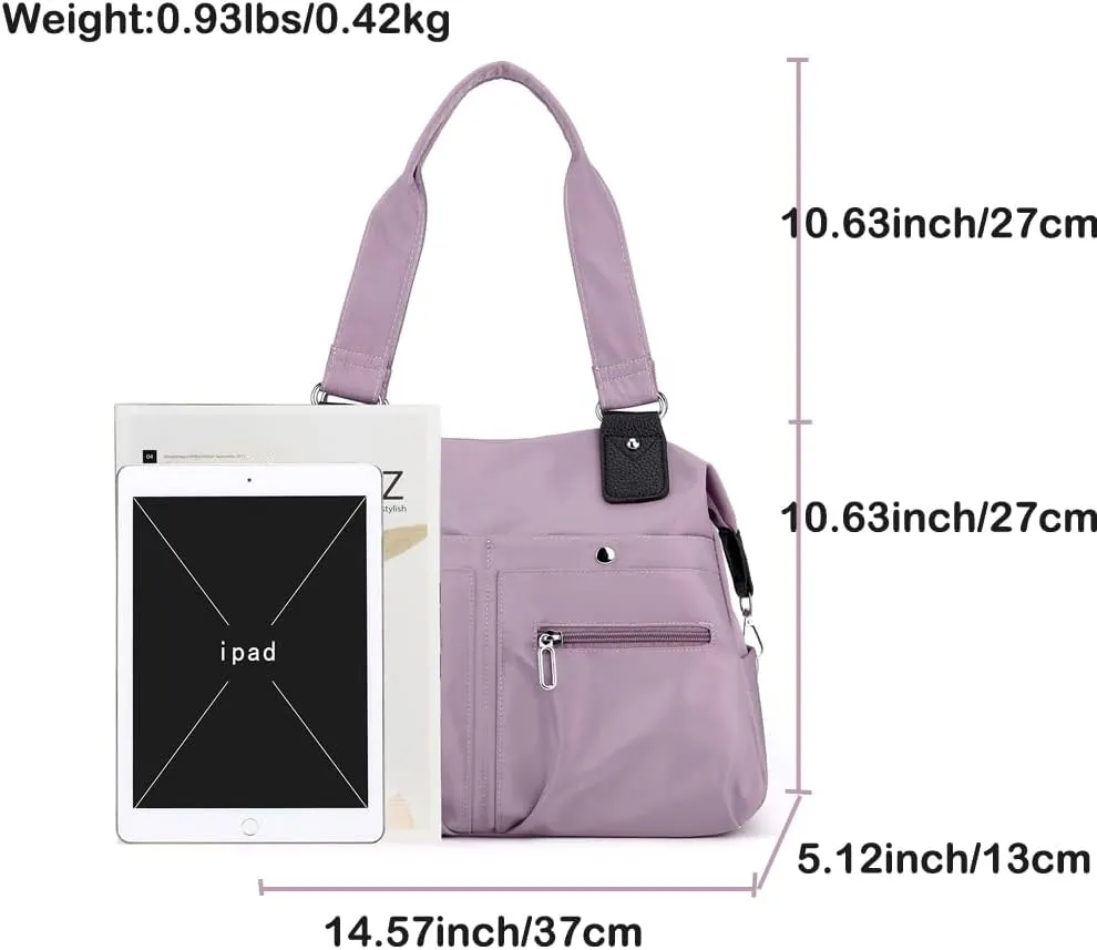 Women's Tote Bag Multi Pocket Water resistant Nylon Handbag Purse Casual Travel Shoulder Bag Hobo Bag