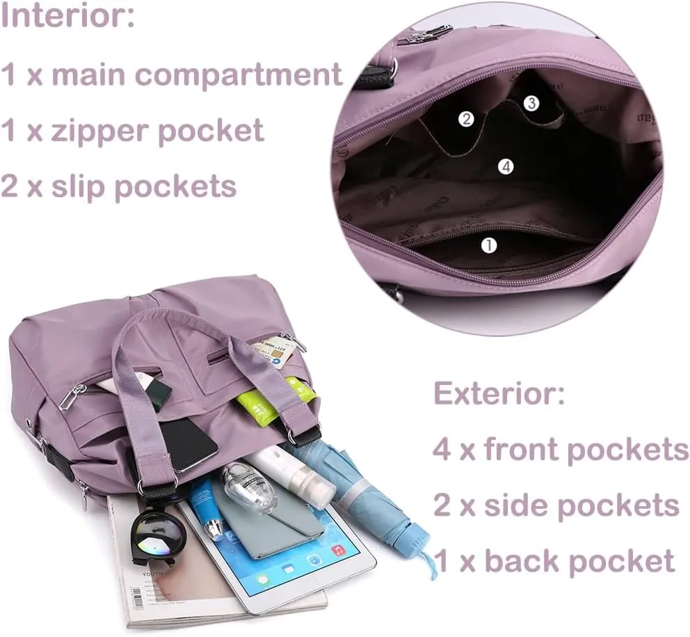 Women's Tote Bag Multi Pocket Water resistant Nylon Handbag Purse Casual Travel Shoulder Bag Hobo Bag