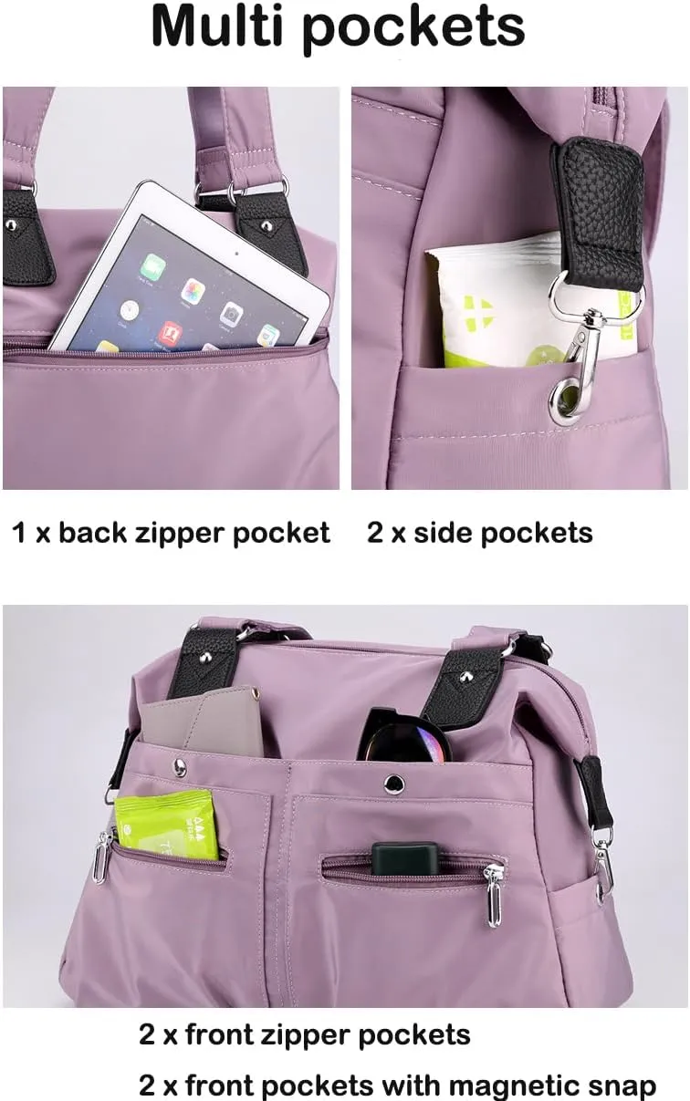 Women's Tote Bag Multi Pocket Water resistant Nylon Handbag Purse Casual Travel Shoulder Bag Hobo Bag