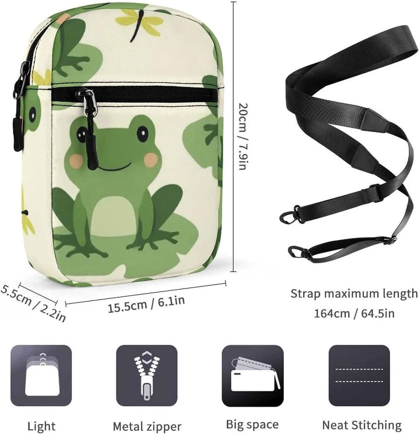 Womens Travel Crossbody Bag, Mini Shoulder Handbag Adjustable Zipper Small Pouch Cell Phone Purse