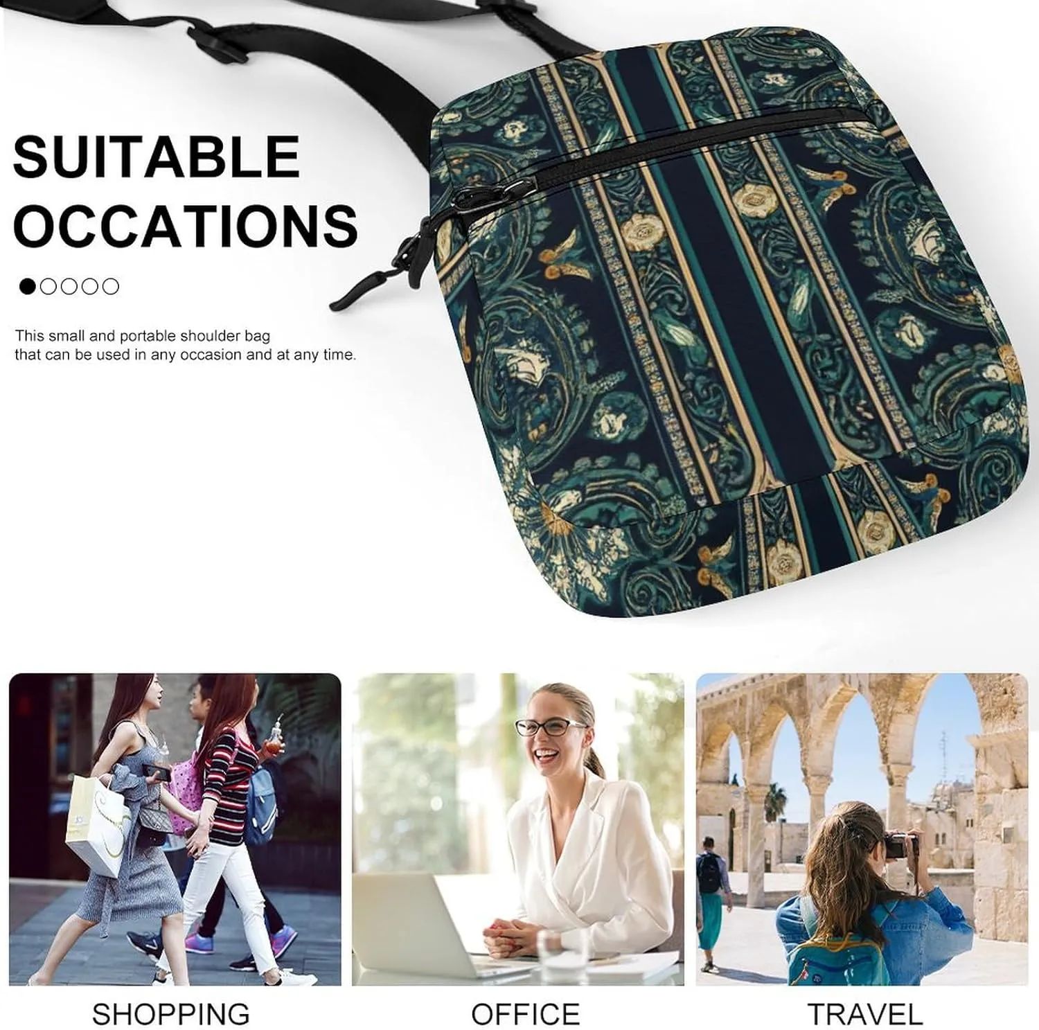 Womens Travel Crossbody Bag, Mini Shoulder Handbag Adjustable Zipper Small Pouch Cell Phone Purse