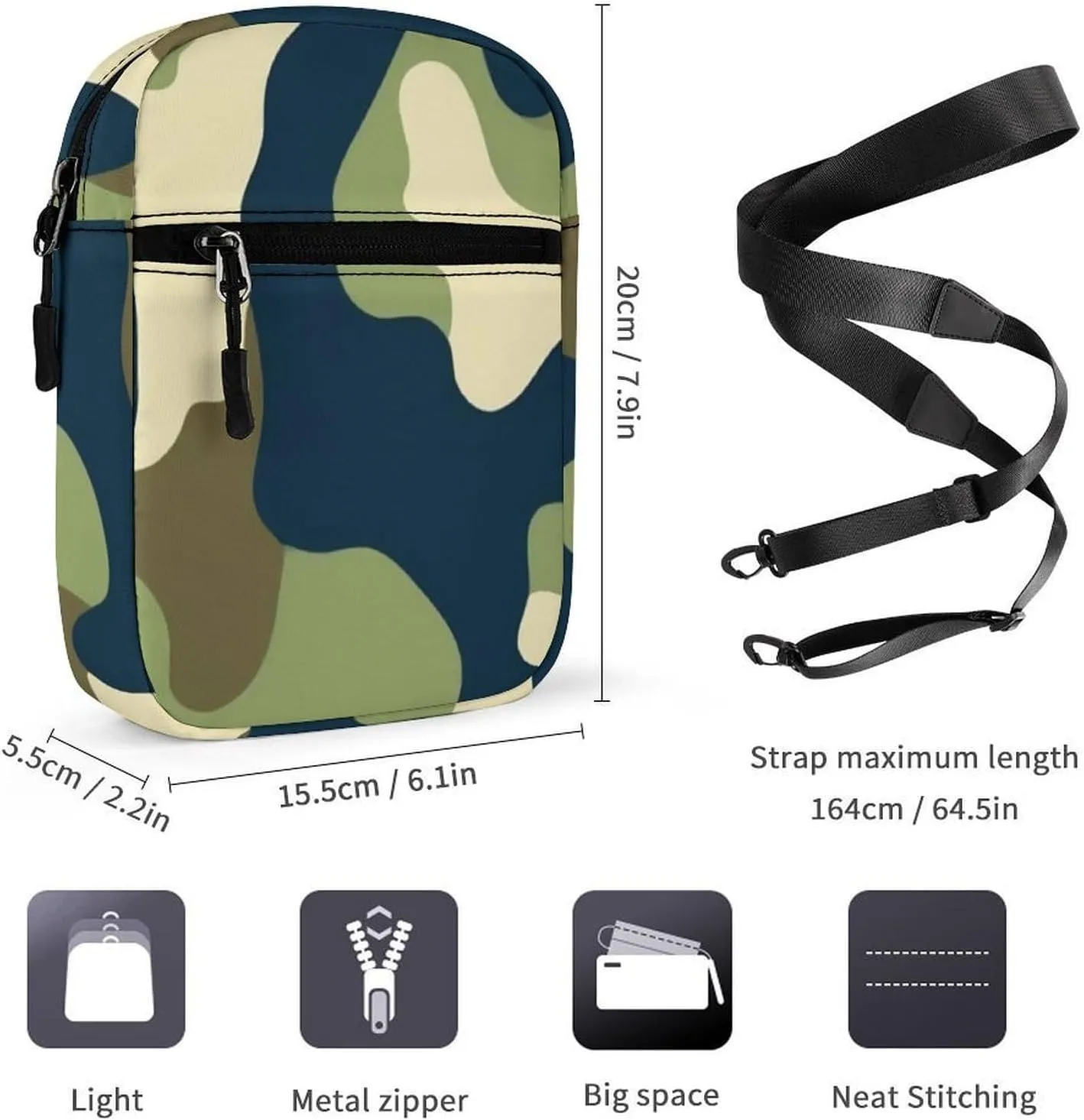 Womens Travel Crossbody Bag, Mini Shoulder Handbag Adjustable Zipper Small Pouch Cell Phone Purse