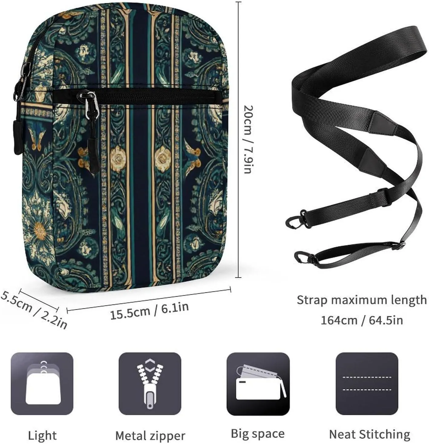 Womens Travel Crossbody Bag, Mini Shoulder Handbag Adjustable Zipper Small Pouch Cell Phone Purse