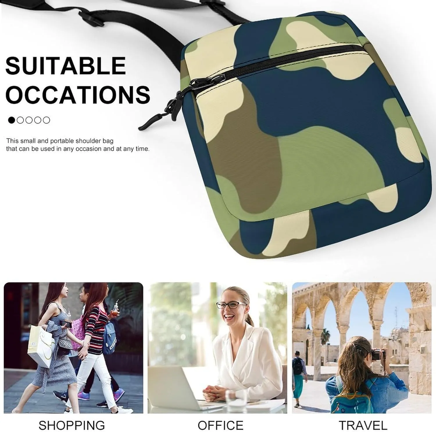 Womens Travel Crossbody Bag, Mini Shoulder Handbag Adjustable Zipper Small Pouch Cell Phone Purse