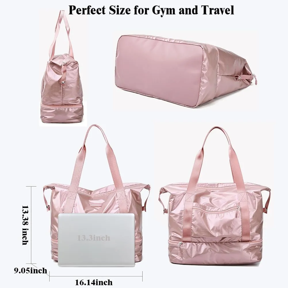 Womens Travel Weekender Bag Duffle Bag Overnight Bag with Shoe Compartment Carry-on Bag Sports Tote Gym Bag (Black)