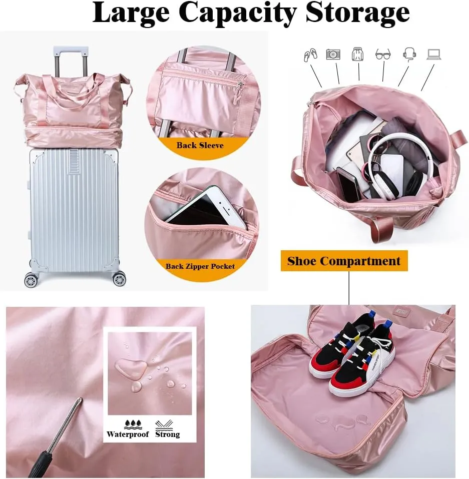 Womens Travel Weekender Bag Duffle Bag Overnight Bag with Shoe Compartment Carry-on Bag Sports Tote Gym Bag (Black)