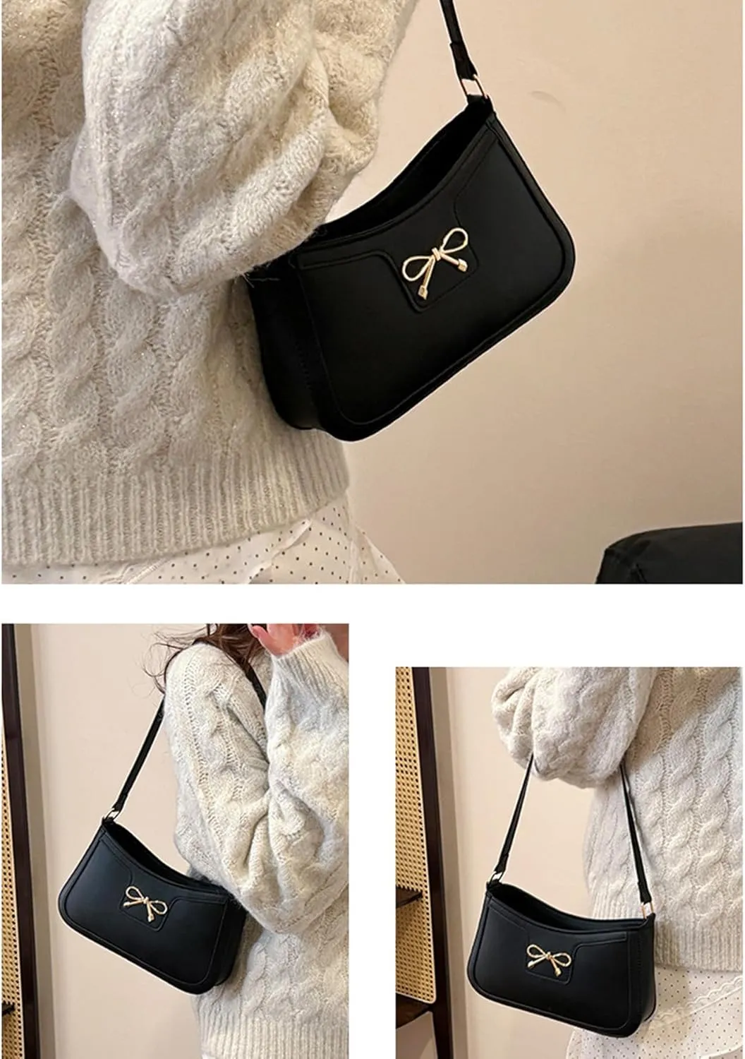 Women's Vintage Bow Accent Clutch Underarm Purses Bags PU Leather Shoulder Handbags Bags