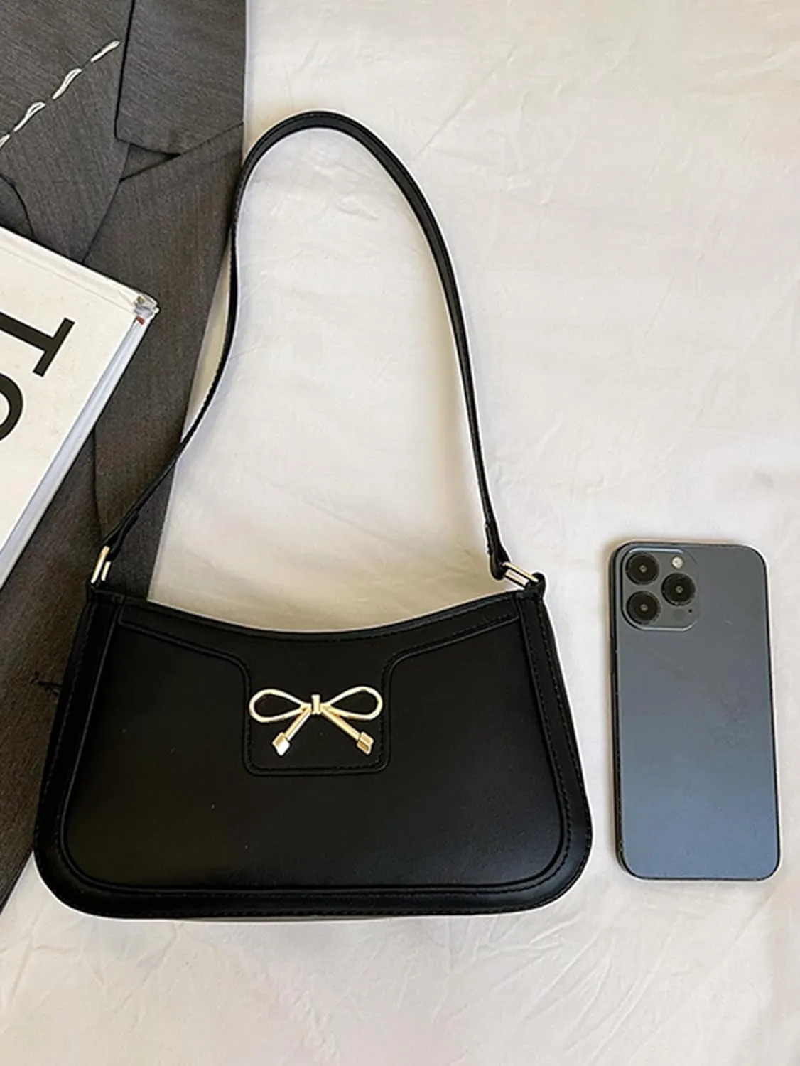 Women's Vintage Bow Accent Clutch Underarm Purses Bags PU Leather Shoulder Handbags Bags