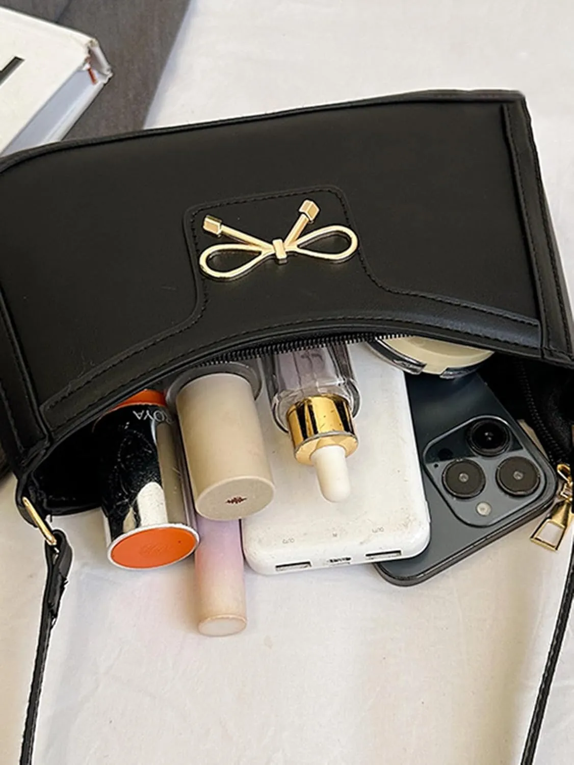 Women's Vintage Bow Accent Clutch Underarm Purses Bags PU Leather Shoulder Handbags Bags