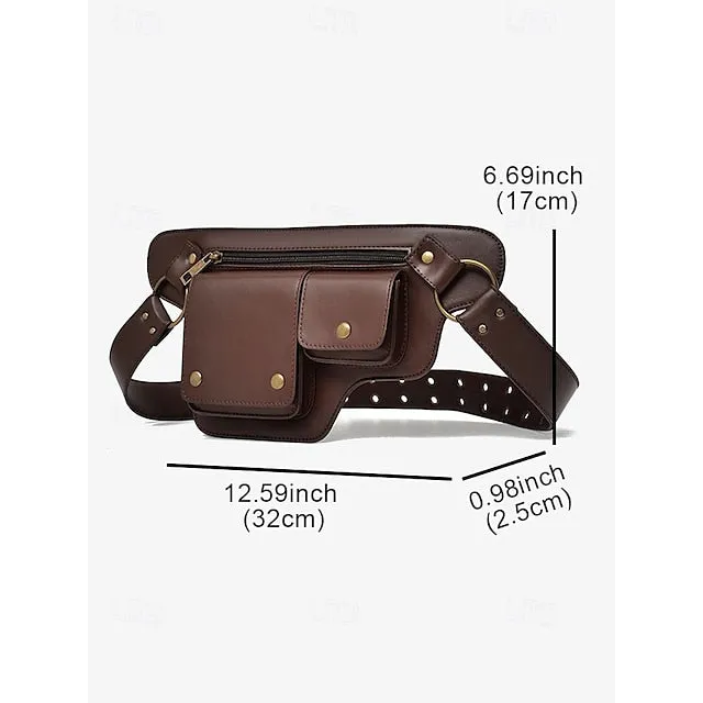 Women's Vintage Faux Leather Utility Belt Bag with Multi-Pocket Design - Hands-Free Waist Pack for Outdoor, Hiking, and Travel