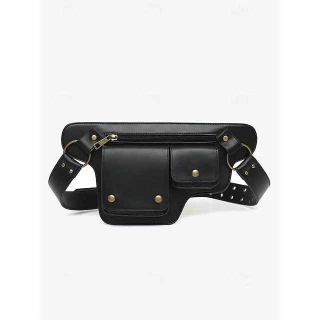 Women's Vintage Faux Leather Utility Belt Bag with Multi-Pocket Design - Hands-Free Waist Pack for Outdoor, Hiking, and Travel