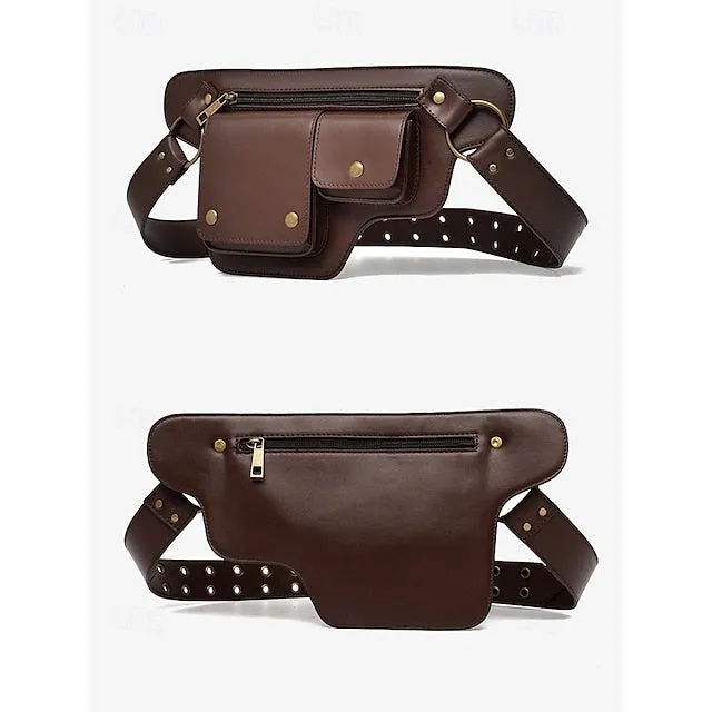 Women's Vintage Faux Leather Utility Belt Bag with Multi-Pocket Design - Hands-Free Waist Pack for Outdoor, Hiking, and Travel