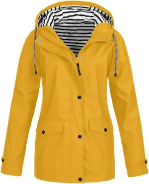 Women's Waterproof Rain Jacket Long Sleeve Lightweight Hooded Raincoat for Hiking Travel Outdoor Windbreaker Outerwear