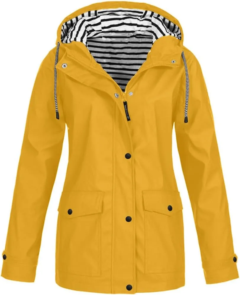 Women's Waterproof Rain Jacket Long Sleeve Lightweight Hooded Raincoat for Hiking Travel Outdoor Windbreaker Outerwear