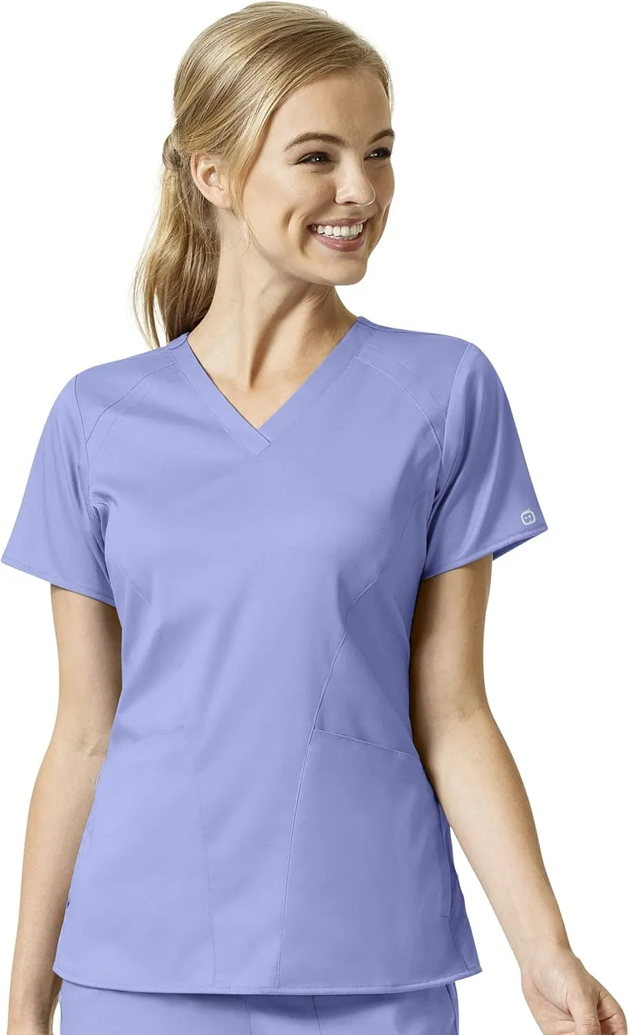 WonderWink Pro Women's 4 Pocket V-Neck Top & Moderate Flare Leg Cargo Pant Scrub Set   Badge Reel