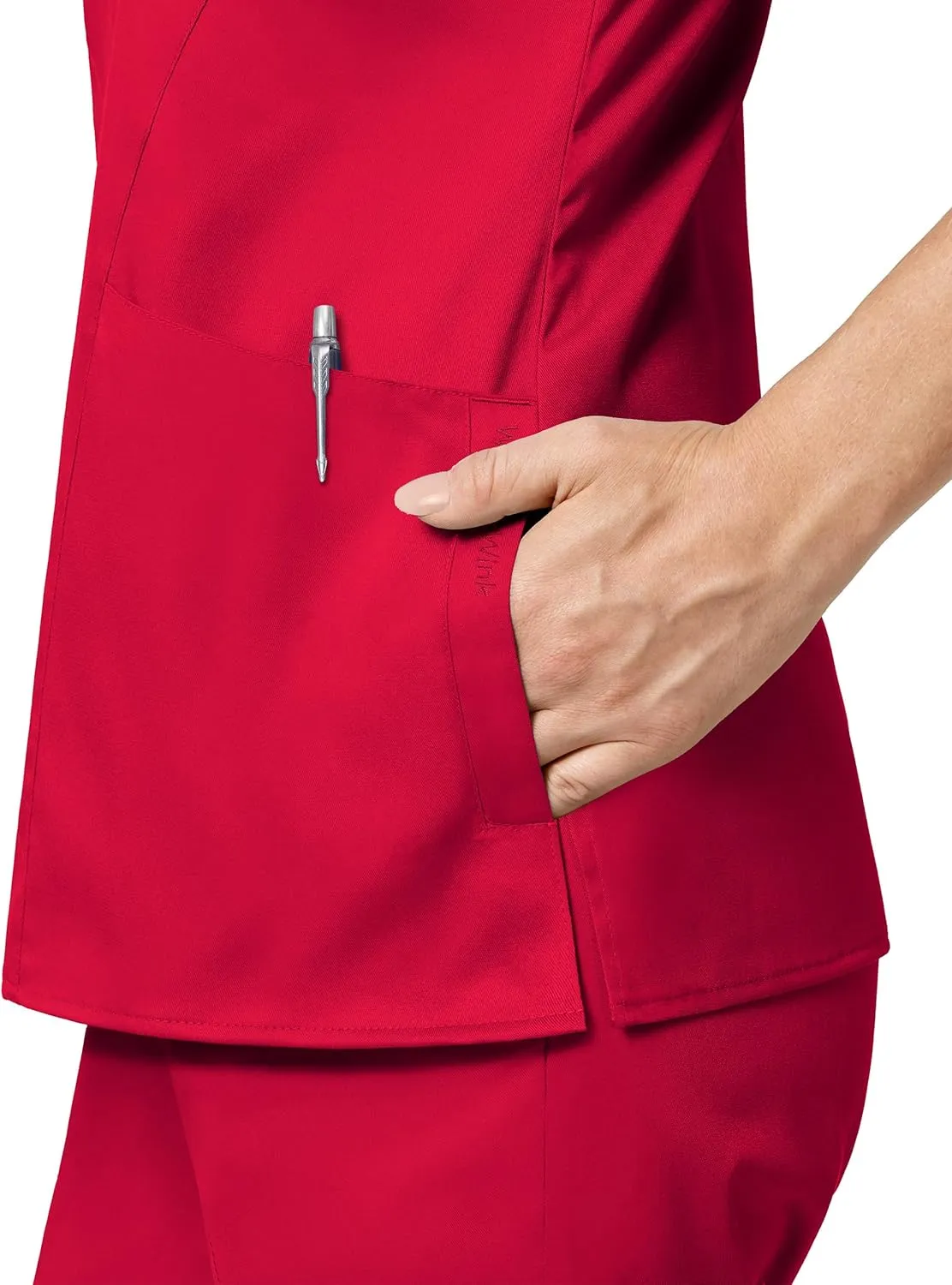WonderWink Pro Women's 4 Pocket V-Neck Top & Moderate Flare Leg Cargo Pant Scrub Set   Badge Reel