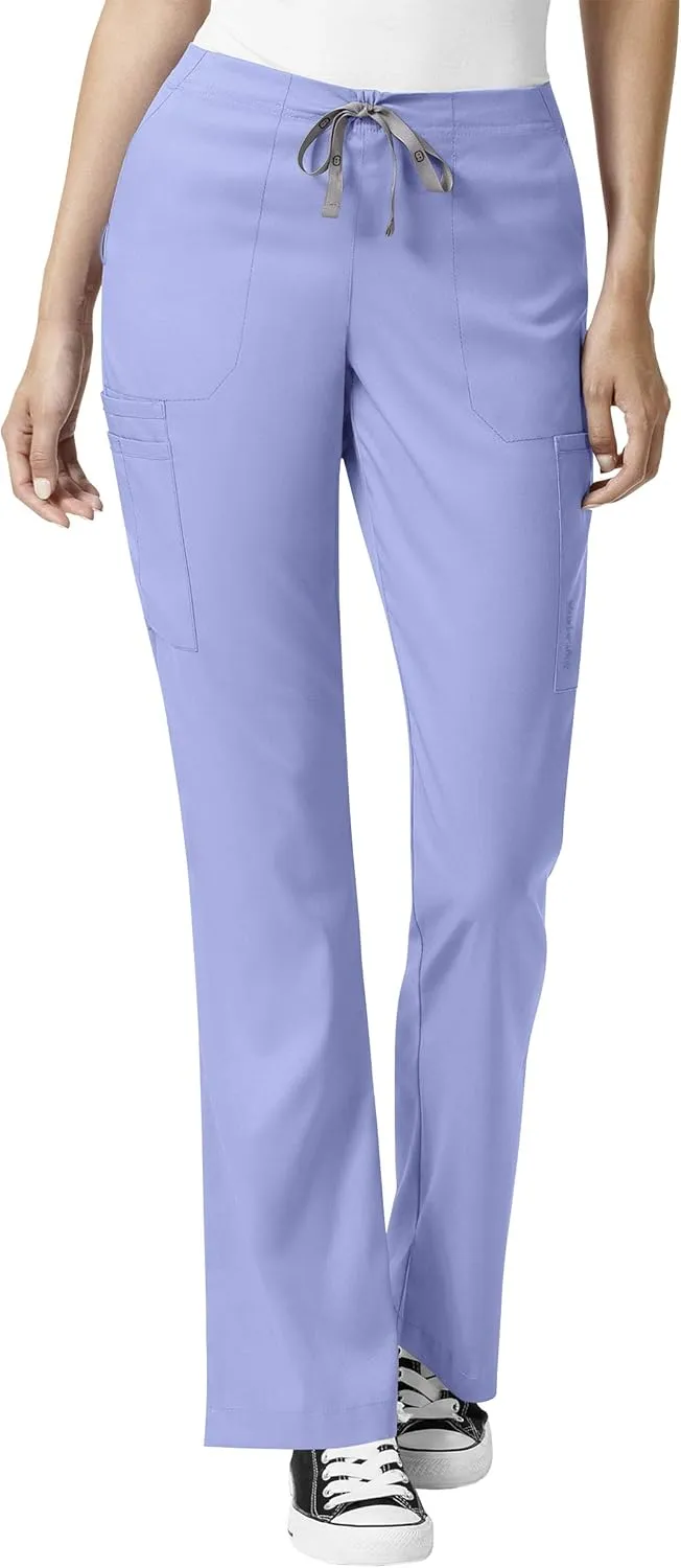 WonderWink Pro Women's 4 Pocket V-Neck Top & Moderate Flare Leg Cargo Pant Scrub Set   Badge Reel