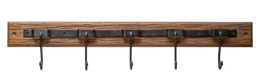 Wood & Metal Wall Hook with 5 Hooks