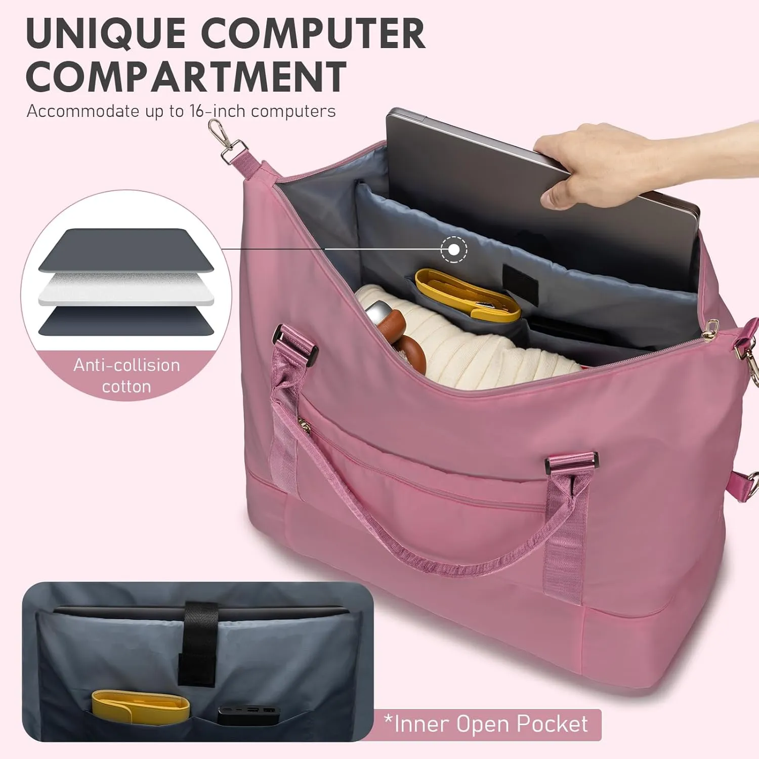 WOOMADA Weekender Bag for Women,Travel Carry On Bag with Shoe Compartment, Hospital Mom Bag for Labor and Delivery, Overnight Travel Duffle Bag with Toiletry Bag(berry pink)