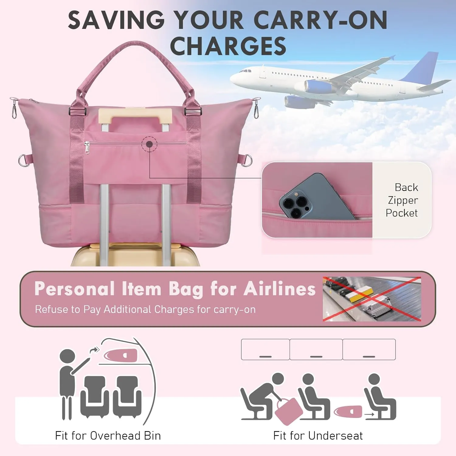 WOOMADA Weekender Bag for Women,Travel Carry On Bag with Shoe Compartment, Hospital Mom Bag for Labor and Delivery, Overnight Travel Duffle Bag with Toiletry Bag(berry pink)