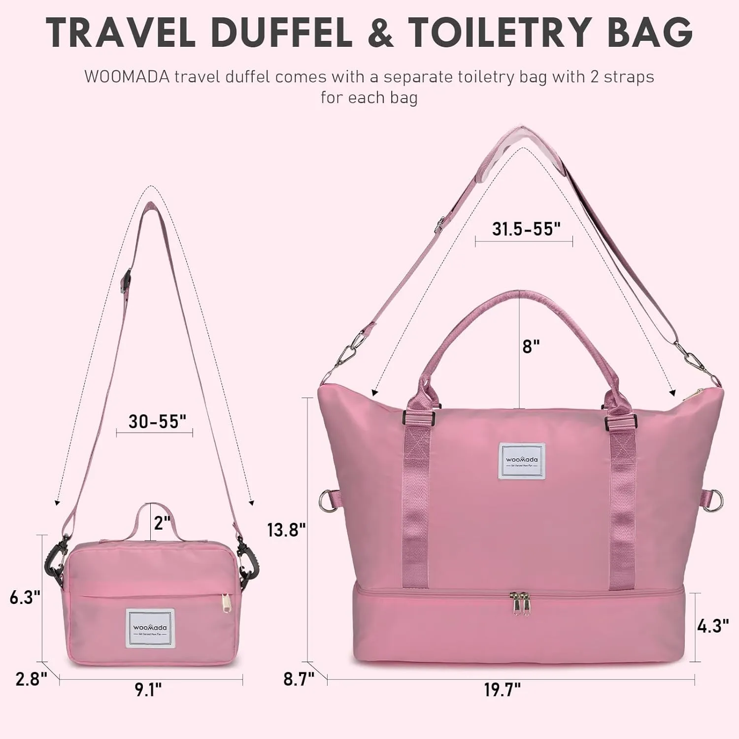 WOOMADA Weekender Bag for Women,Travel Carry On Bag with Shoe Compartment, Hospital Mom Bag for Labor and Delivery, Overnight Travel Duffle Bag with Toiletry Bag(berry pink)