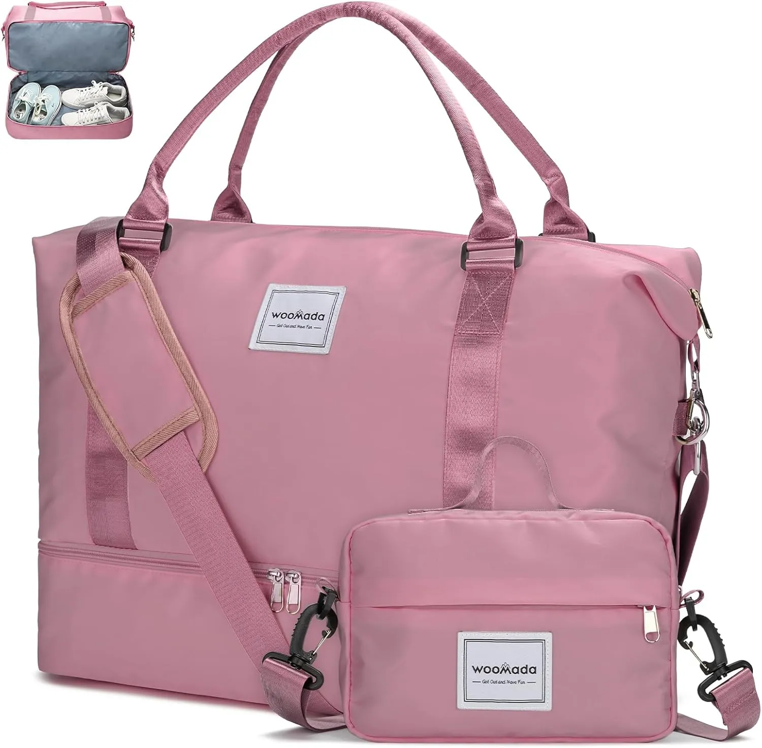 WOOMADA Weekender Bag for Women,Travel Carry On Bag with Shoe Compartment, Hospital Mom Bag for Labor and Delivery, Overnight Travel Duffle Bag with Toiletry Bag(berry pink)