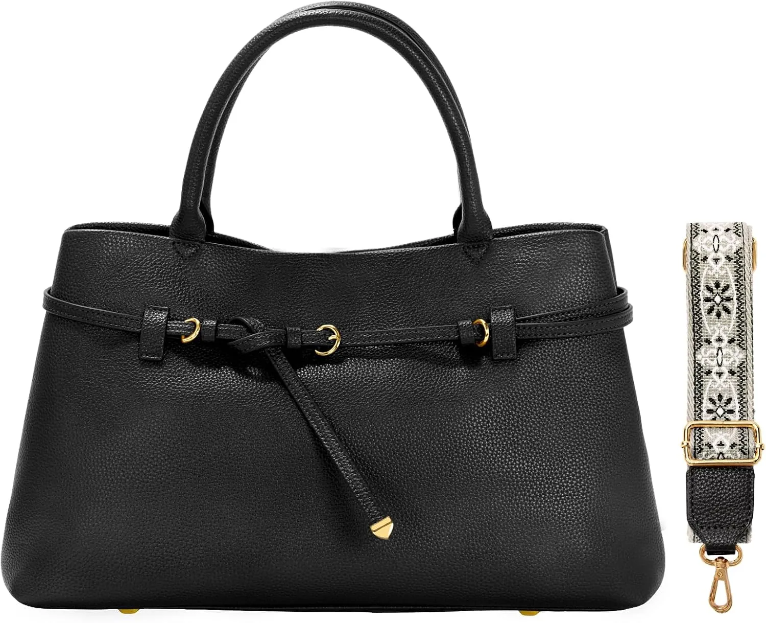Work Tote Purses and Handbags for Women Vegan Leather Belted Top-handle Satchel Shoulder Bags with Long Strap