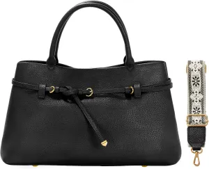 Work Tote Purses and Handbags for Women Vegan Leather Belted Top-handle Satchel Shoulder Bags with Long Strap